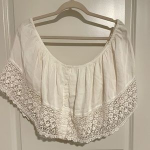 XL, Earthbound, white, floral, off-shoulder, crop top